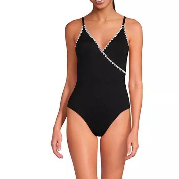 Lands' End Women's Tummy Smoothing Stitch Trimmed Surplice One Piece Size 6 - Picture 1 of 15